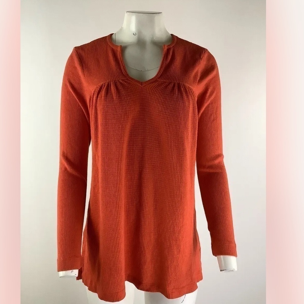 Anthropologie Sz S Swing Hem Thermal Top Orange Cotton Polyester Pullover